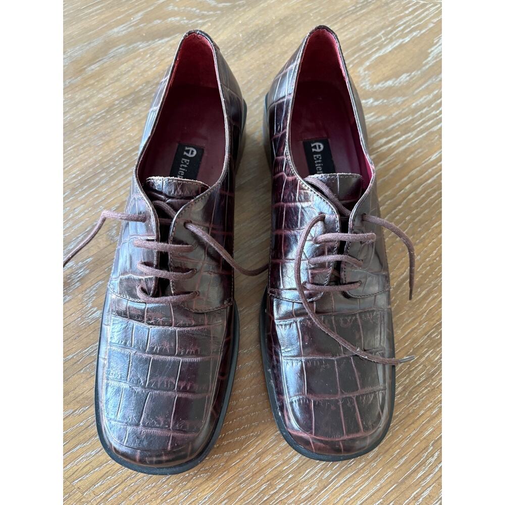 VTG Etienne Aigner Women's Lace Up Oxfords Crocodile Embossed  Academia  | 6M